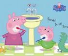 Peppa Pig ve George Pig diş yıkama